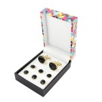 Black Dress Shirt Studs and Cufflinks with Gold Colour Surround