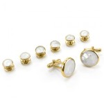 White Mother of Pearl Effect Dress Shirt Button Stud and Cufflink Set