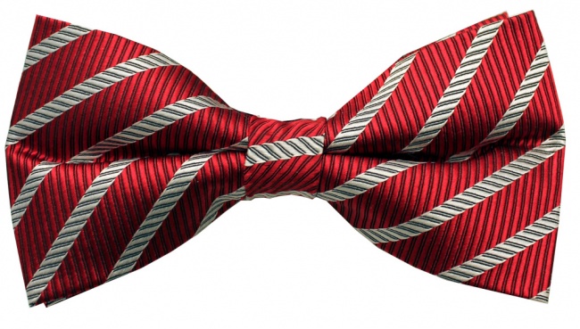 Silk Pre-Tied Bow Tie - Red with Silver Grey Diagonal Stripe - Gents Shop