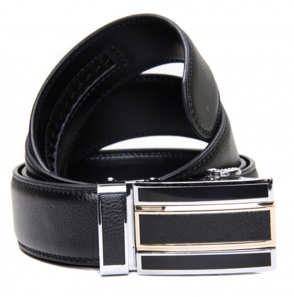 Mens Black Leather Ratchet Belt Style With Large Buckle Gents Shop