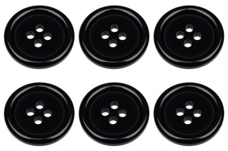 Pack of 6 23mm Black Buttons with 4 Holes