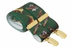 Green Trouser Braces with Pheasants Dogs and Hunting Designs
