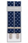 Blue Trouser Braces with Large White Polka Dots