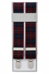 Burgundy Wine Tartan Elastic Trouser Braces With Silver Colour Clips