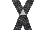 Outlet Non Pristine Black and Grey Tartan Trouser Braces With Silver Colour Clips