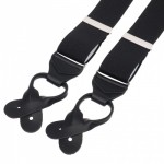Black Button on Trouser Braces with Rolled Leather Ends