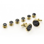 Black Mother of Pearl Effect Dress Shirt Button Stud and Cufflink Set