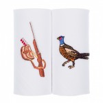 Box of 2 Embroidered Pheasant and Gun White Handkerchiefs