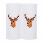 Box of 2 Embroidered Stags on White Handkerchiefs