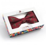 Burgundy Christmas Bow Tie With Holly