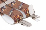 Country Themed Brown Trouser Braces with Pheasants and Dogs Silver Clips