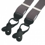 Dark Grey Button on Trouser Braces with Rolled Leather Ends