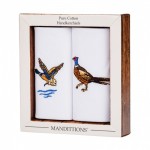 Embroidered Flying Duck and Country Pheasant Handkerchiefs