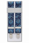 Mens Blue Trouser Braces with Light Blue Paisley Design