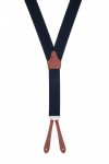 Midnight Blue Button on Trouser Braces with Dark Tan Leather Ends