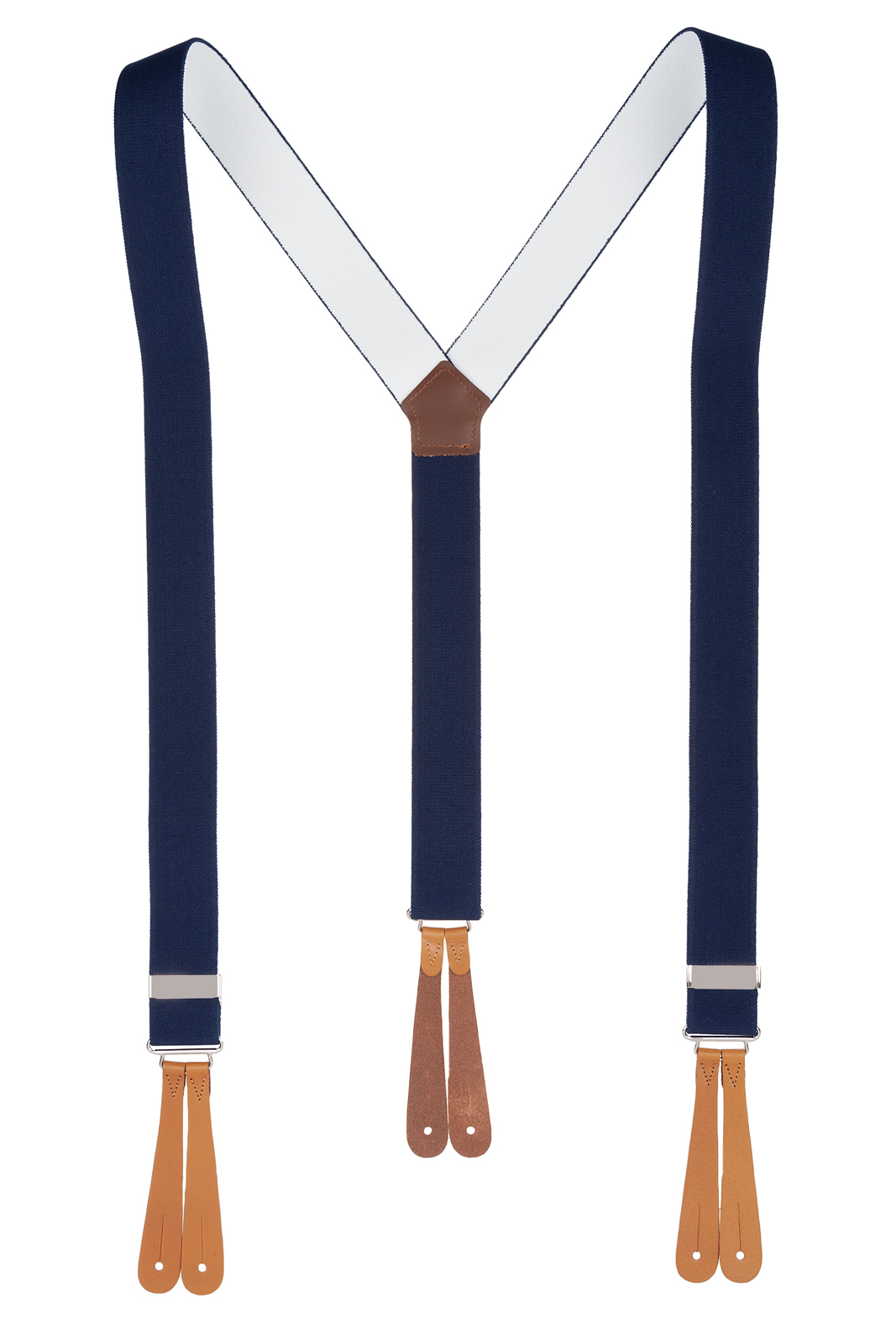 Navy Blue Button Braces with Tan leather Ends