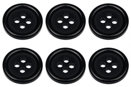 15mm Flat Black Buttons with 4 Holes