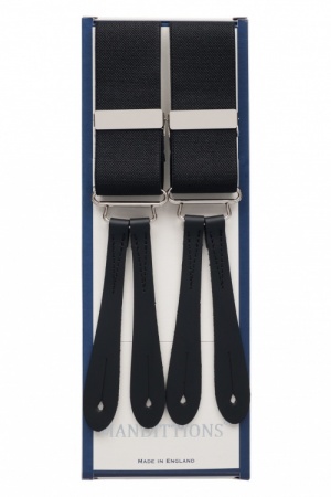 Black Trouser Braces with Button On Leather Ends