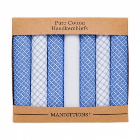 Blue and White Checked Plain Handkerchiefs