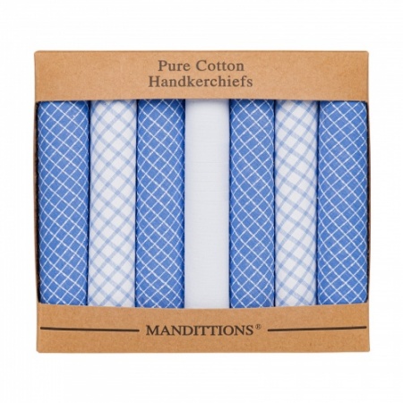 Blue and White Checked Plain Handkerchiefs