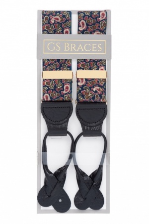 Blue Paisley Button On Trouser Braces