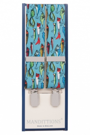 Blue Trouser Braces with Colourful Fish