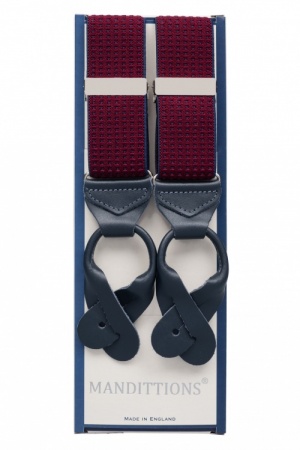 Burgundy and Navy Blue Polka Dot Button on Trouser Braces