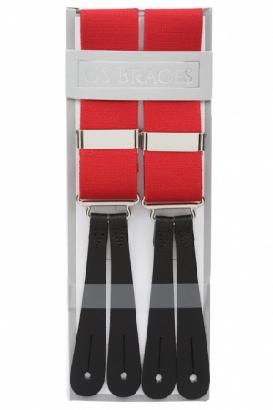 Classic Plain Red Y Back Trouser Braces With Leather Ends by Gents Shop