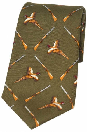 Country Green Flying Pheasant and Shotgun Silk Tie