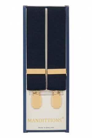 Dark Blue Trouser Braces With Gold Clips