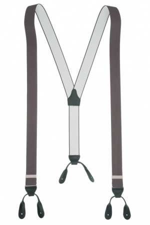 Dark Grey Button on Trouser Braces with Rolled Leather Ends