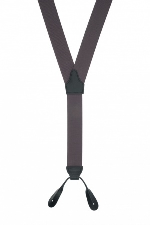 Dark Grey Button on Trouser Braces with Rolled Leather Ends