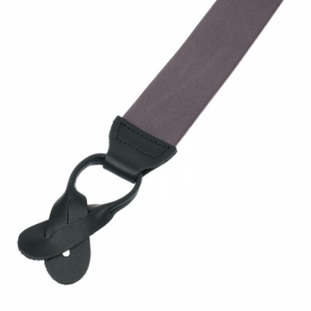 Dark Grey Button on Trouser Braces with Rolled Leather Ends