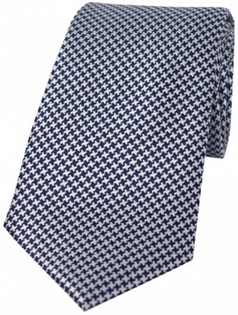 Dark Navy Blue and White Dogtooth Silk Tie