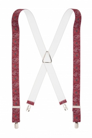 Deep Red Mens Trouser Braces with Burgundy Paisley Design