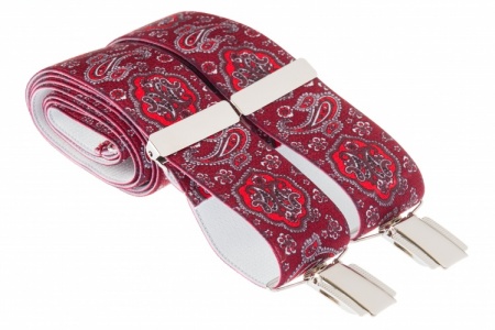 Deep Red Mens Trouser Braces with Burgundy Paisley Design