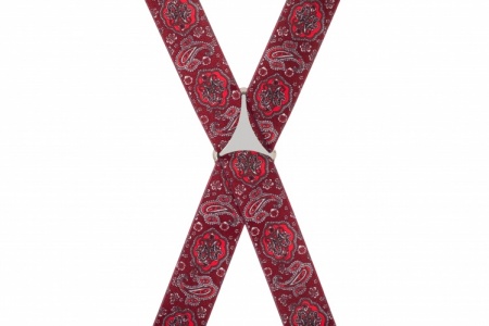 Deep Red Mens Trouser Braces with Burgundy Paisley Design