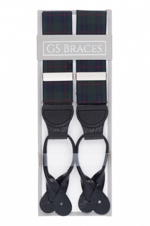 Green and Blue Tartan Button On Trouser Braces