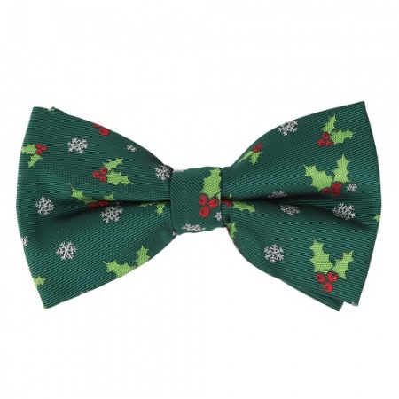 Green Holly Christmas Bow Tie
