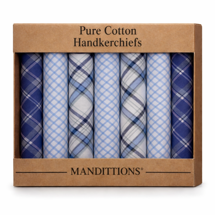 Checked Handkerchief 7 Pack Blue and White Checked Handkerchiefs - Gents Shop