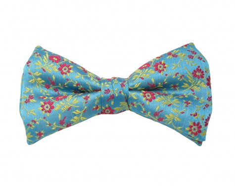 Ready Tied Bow Tie Floral Design on a Turquoise Background - Gents Shop