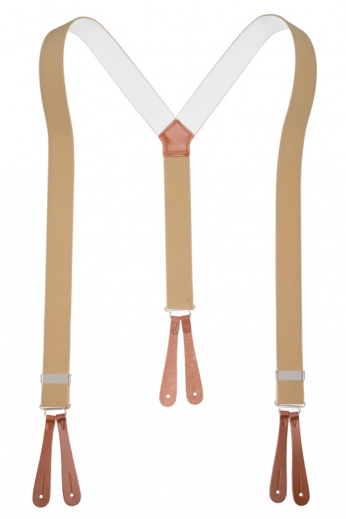 Beige Braces With Leather Ends | Button Braces - Gents Shop