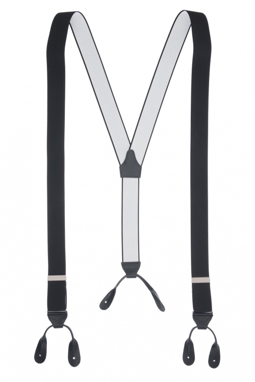 Black Button Trouser Braces Rolled Leather Ends Gents Shop