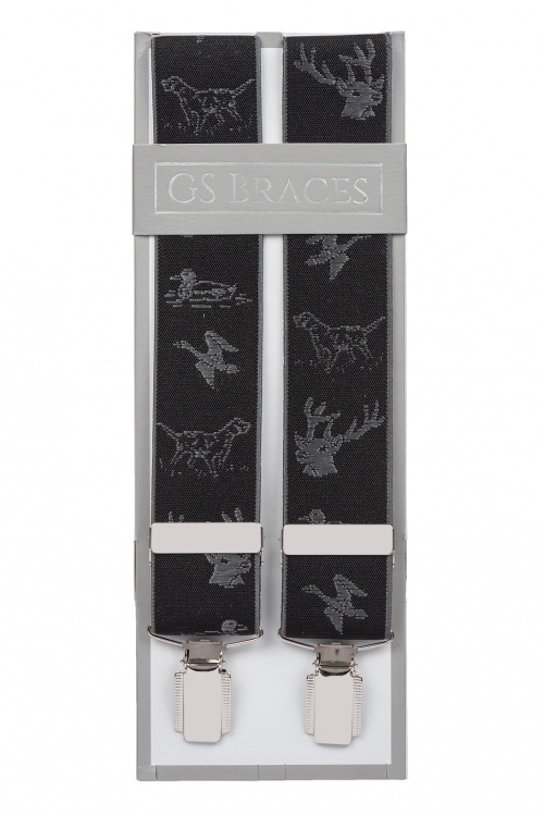 Country Stag Gun Dog And Duck Trouser Braces Black Gents Shop