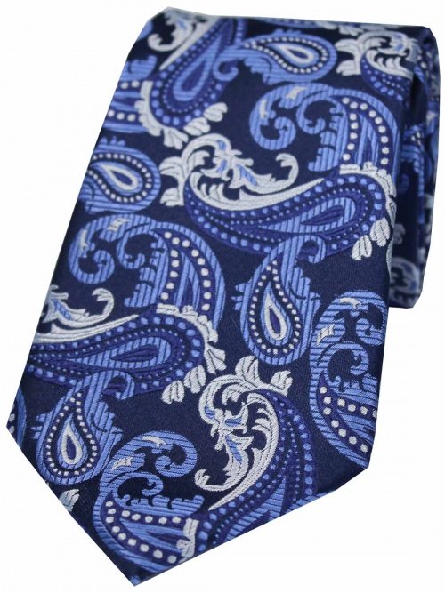 Navy Blue and Grey Paisley Silk Tie by Soprano - Gents Shop