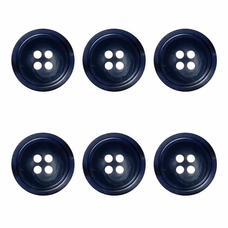 Pack of 6 Blue 23mm Flat Variegated Buttons - Gents Shop