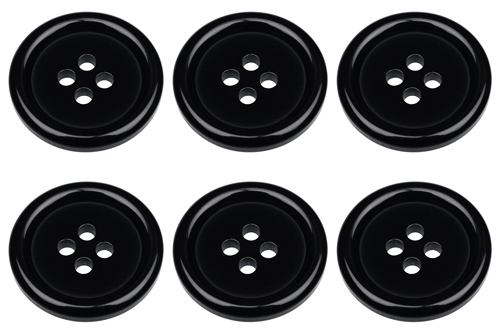 Pack of 6 23mm Black Buttons 4 Holes 36 Ligne - Gents Shop