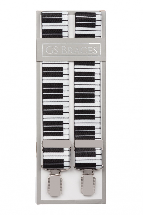 Mens Made in England Black and White 35 mm Piano Print Braces 