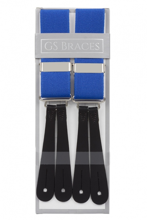 Royal Blue Braces With Leather Ends | Button Braces - Gents Shop
