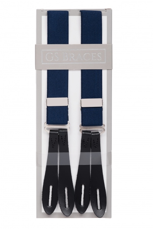 Slim 25mm Navy Blue Braces Leather Button Ends Gents Shop